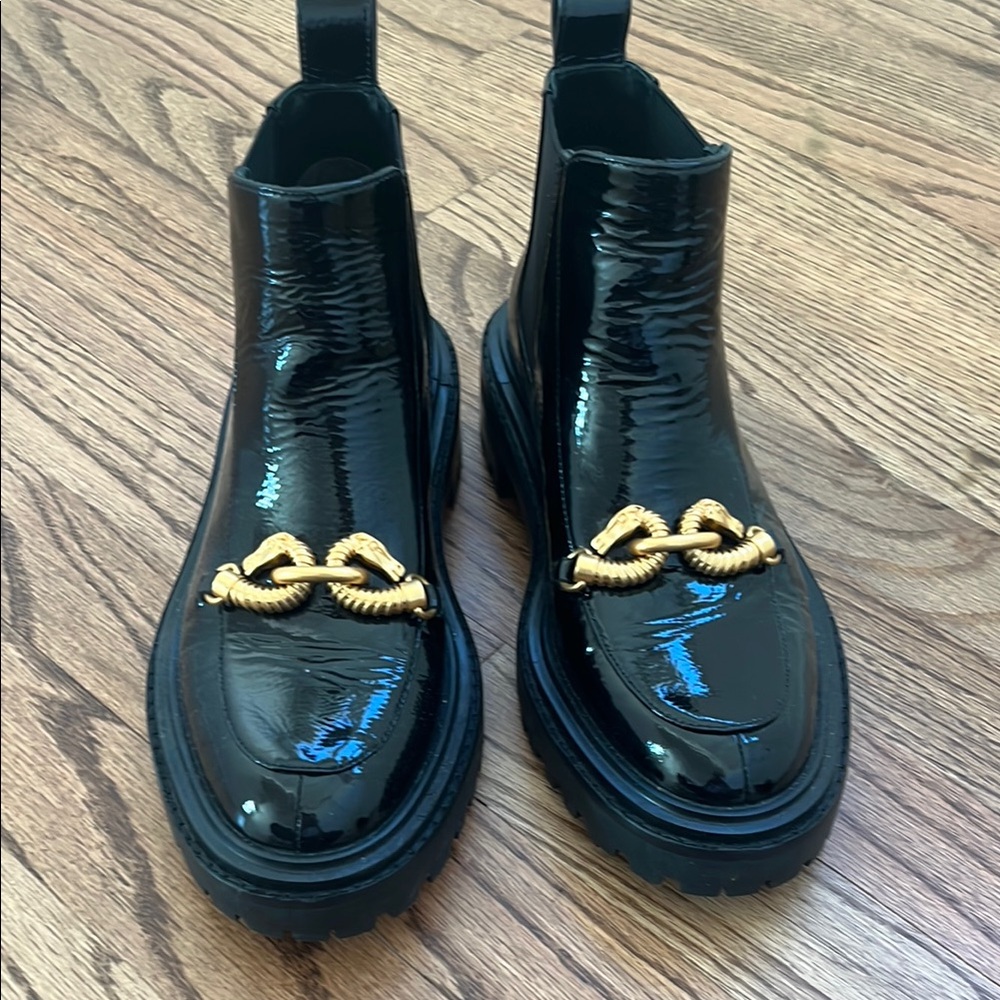 Tory Burch Patent Leather Boot with Gold Detail - worn once! size 6.5